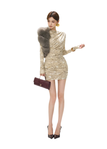 Ruched Printed Bodycon Mini Dress