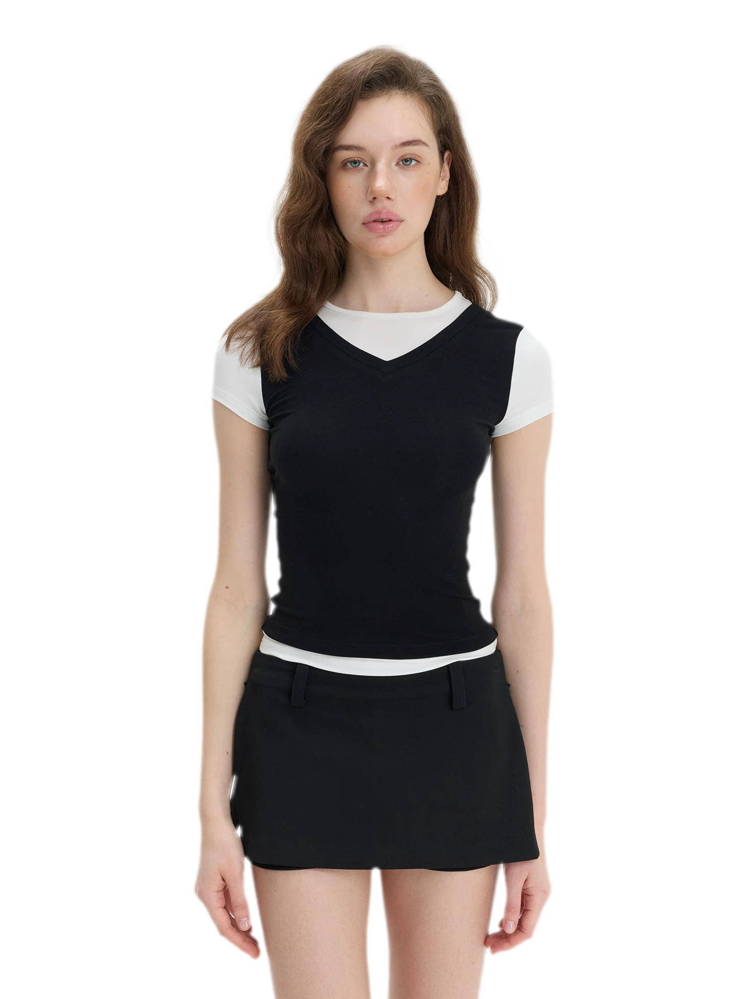 Contrast Faux Two-Piece T-Shirt