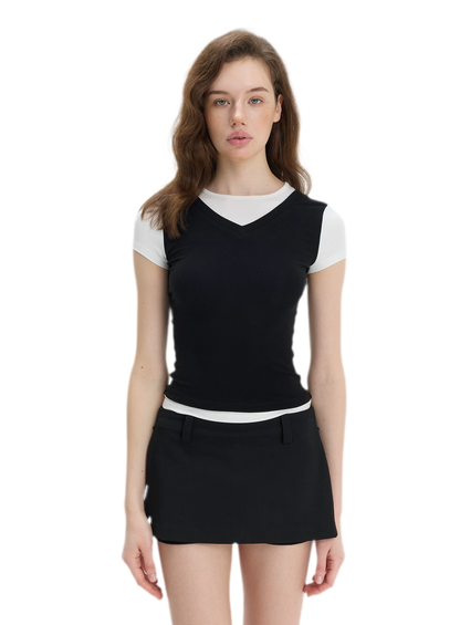 Contrast Faux Two-Piece T-Shirt