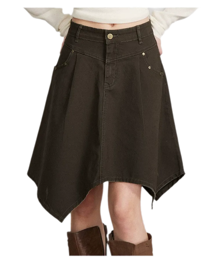 Cotton Utility Asymmetric Midi Skirt