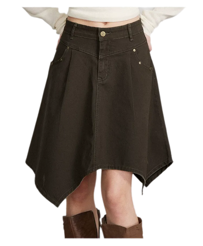 Cotton Utility Asymmetric Midi Skirt