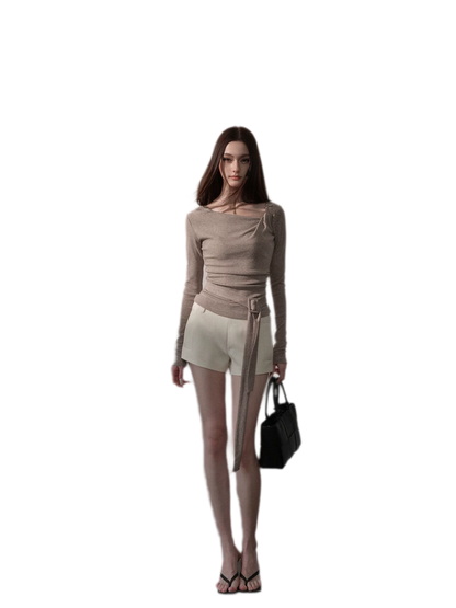 Wool-Blend Double-Pocket Mid-Waist Shorts