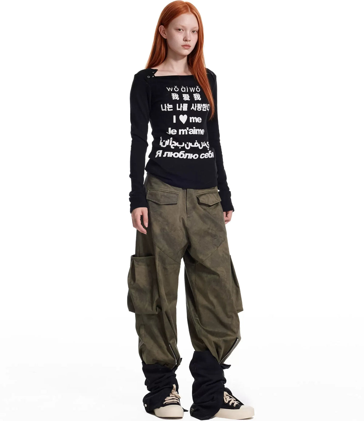 Washed Twill Wide-Leg Pants