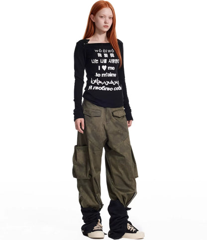 Washed Twill Wide-Leg Pants