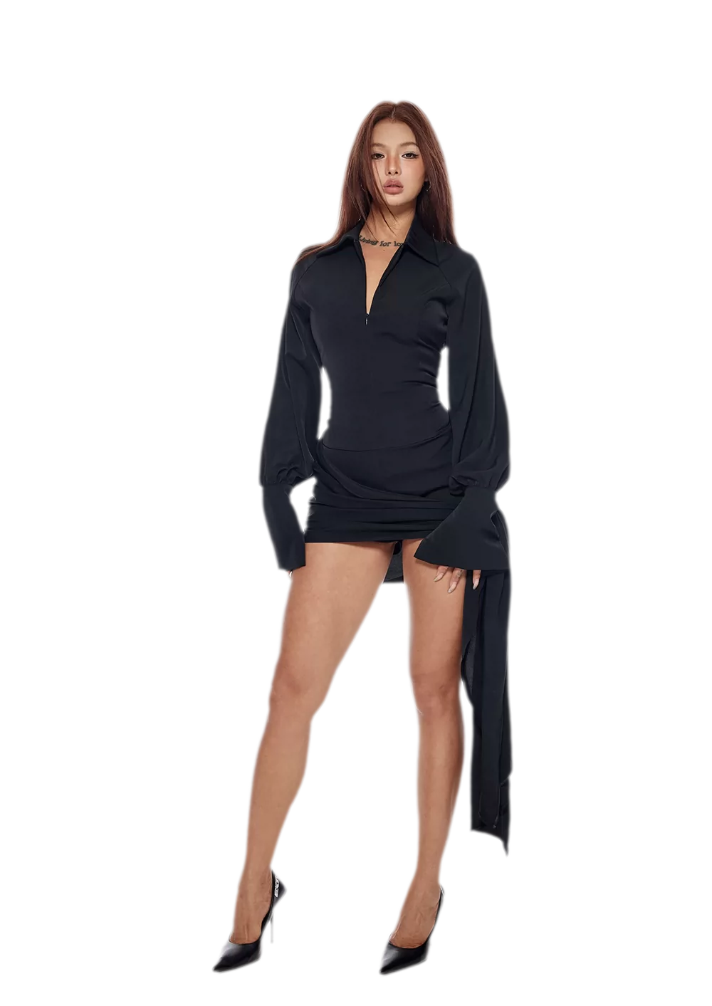 Draped Zipper Shirt Dress
