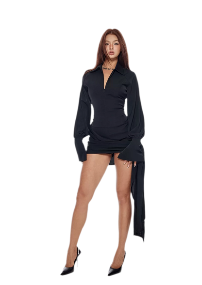 Draped Zipper Shirt Dress