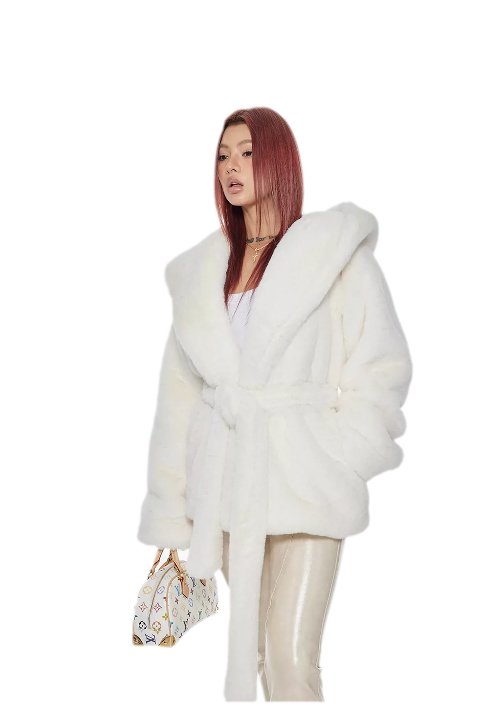 Plush Hooded Faux-Fur Coat