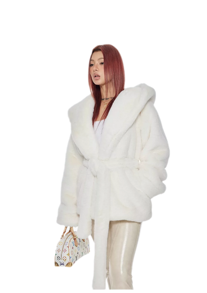 Plush Hooded Faux-Fur Coat