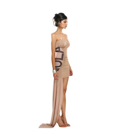 Ruched Strapless Slit Maxi Dress