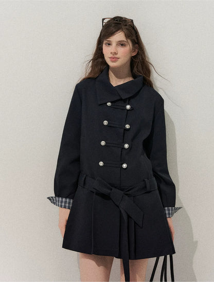 Plaid Cuff Napoleon Trench Dress
