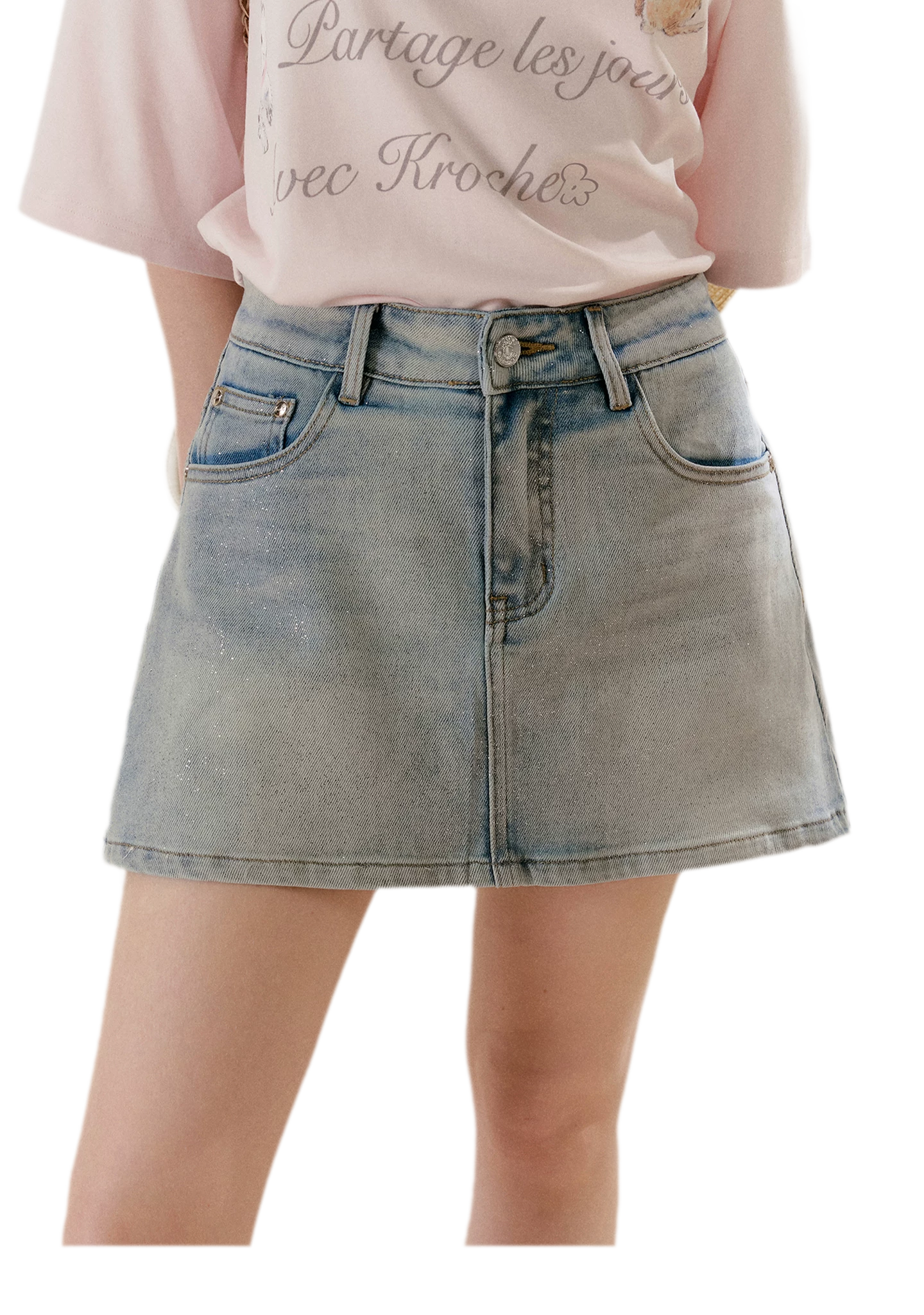 Shiny Denim A-line Skirt