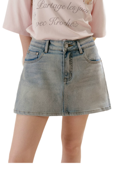 Shiny Denim A-line Skirt