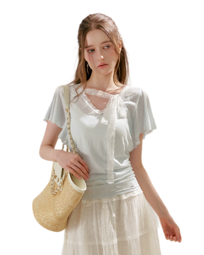Snowflake Tencel Linen Lace T-shirt