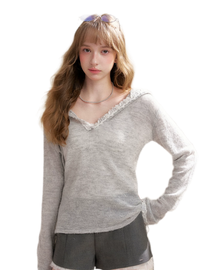 Lace Hood Knit Hoodie
