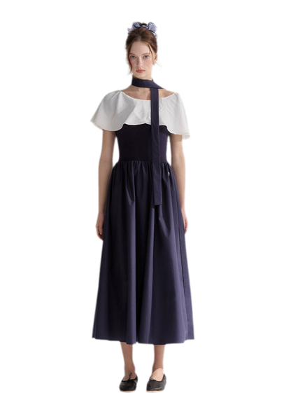 Cape Ribbon Ruffle Dress