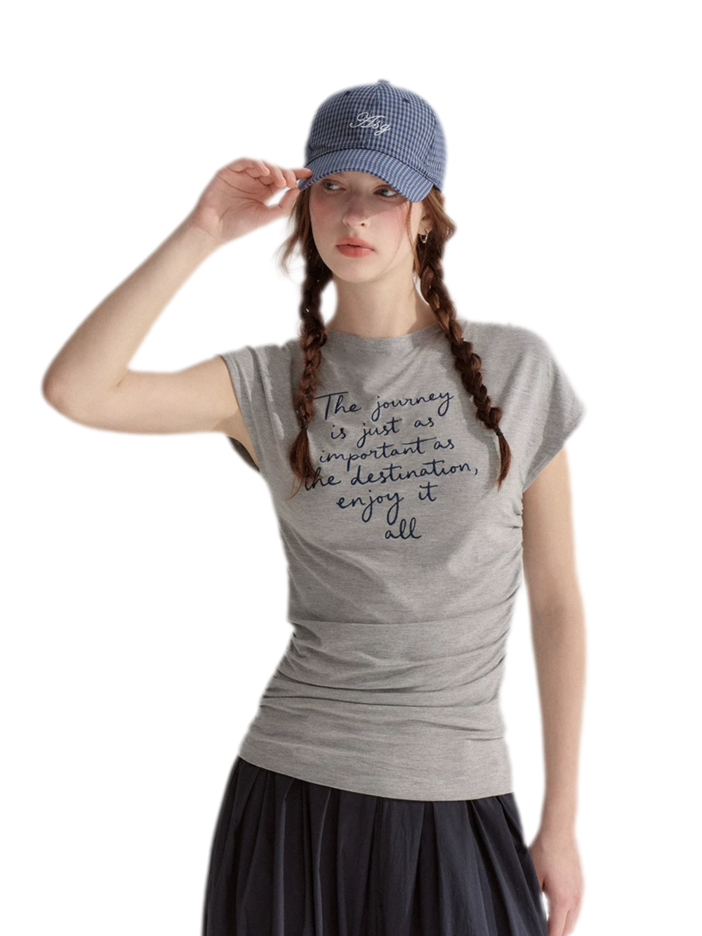 Ruched Embroidered Sleeve T-Shirt