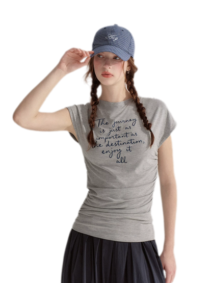 Ruched Embroidered Sleeve T-Shirt