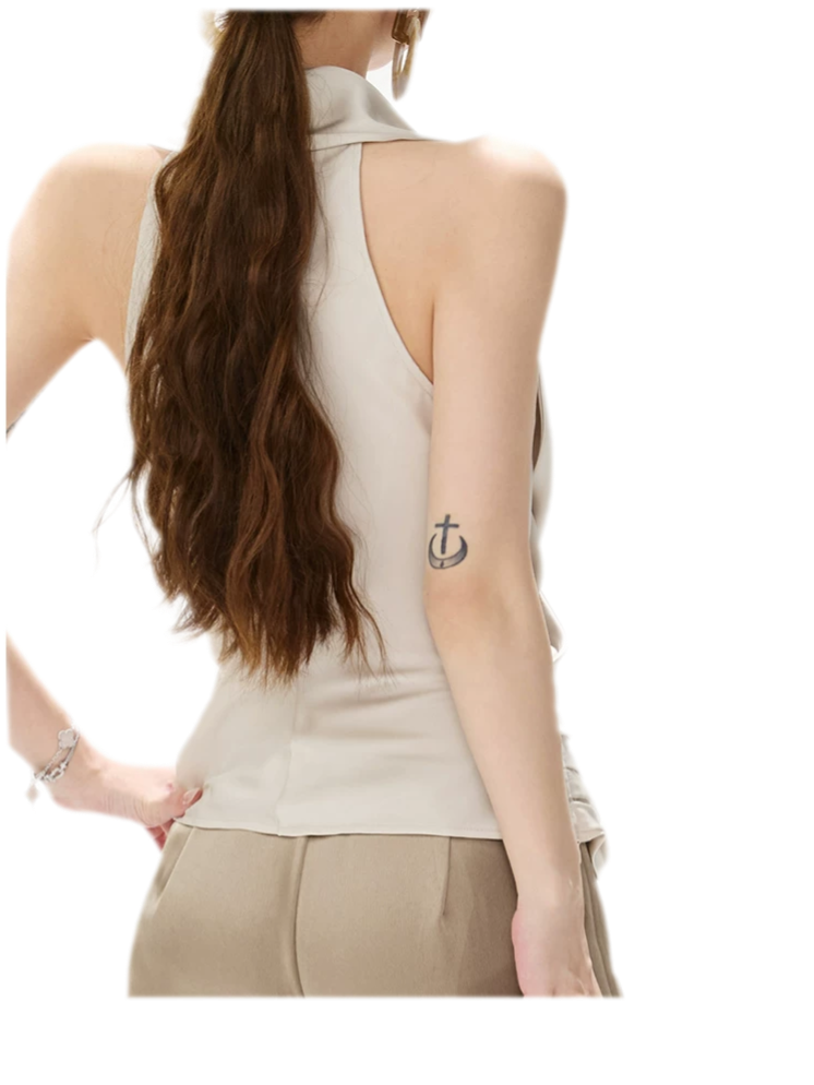 Satin Cross Halter Top