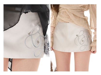 Embellished Satin Mini Skort