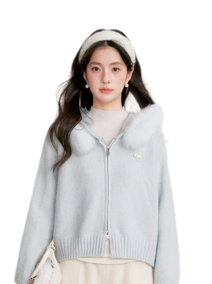 Fur Collar Knit Hoodie