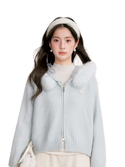 Fur Collar Knit Hoodie