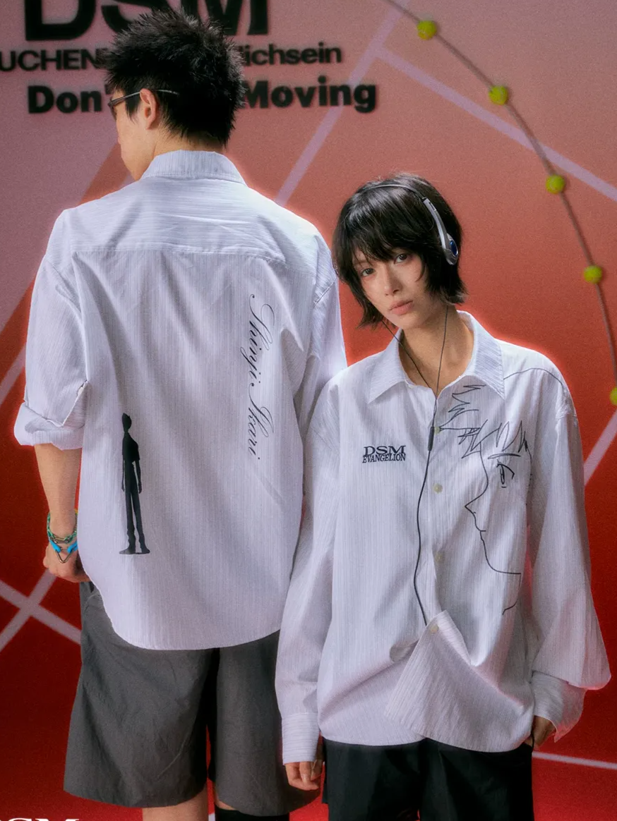 Fine-Stripe Embroidered Graphic Shirt