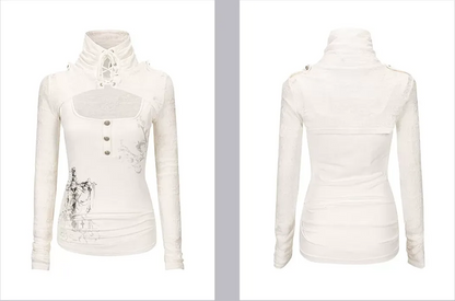 Silver Foil Gothic Lace-Up Top
