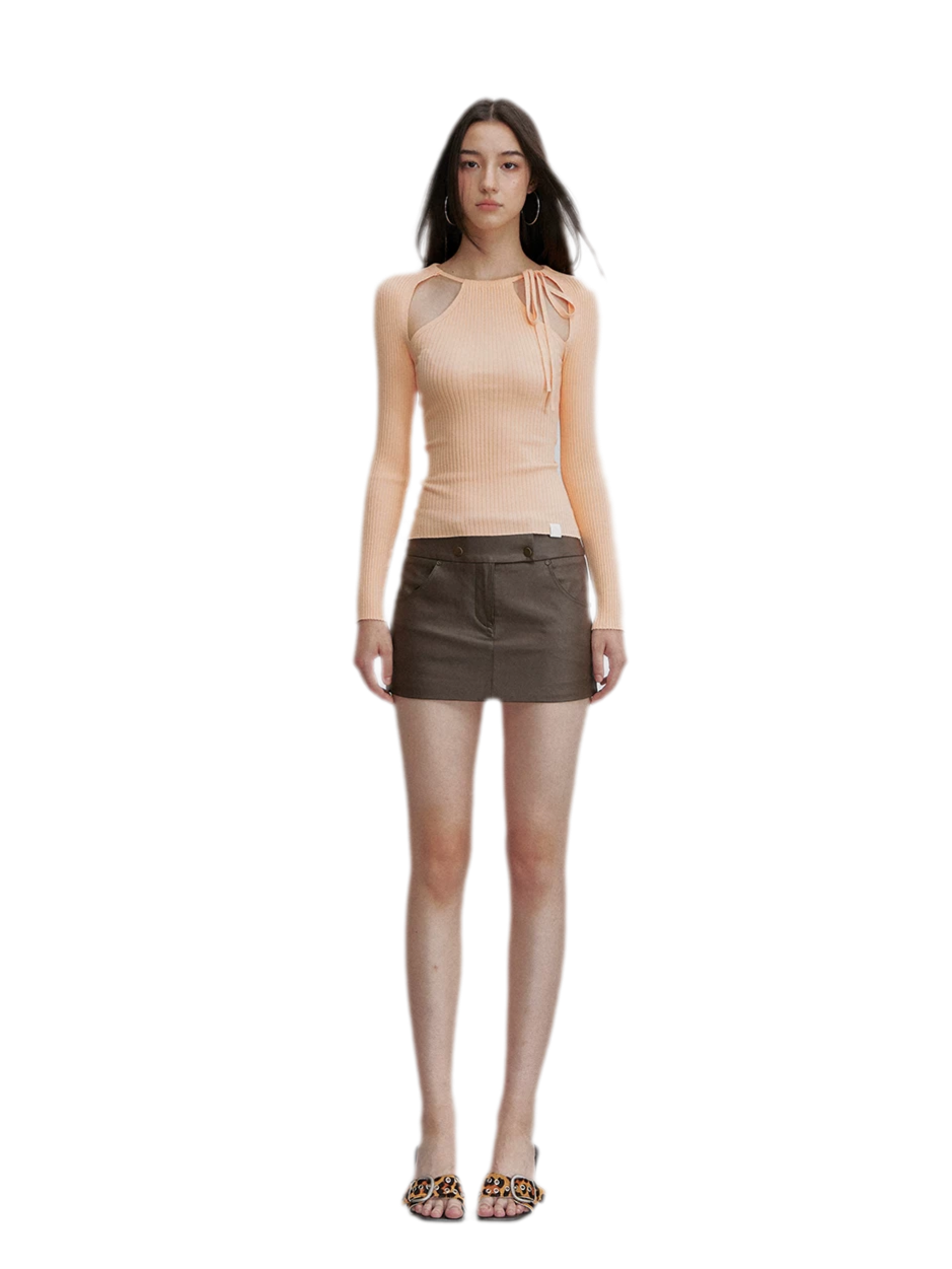Ribbed Cutout Adjustable-Strap Knit Top