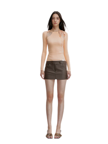 Ribbed Cutout Adjustable-Strap Knit Top