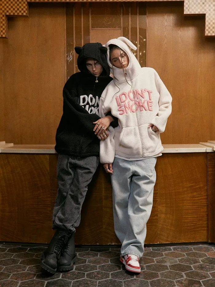 Plush Hooded Animal-Ear Jacket