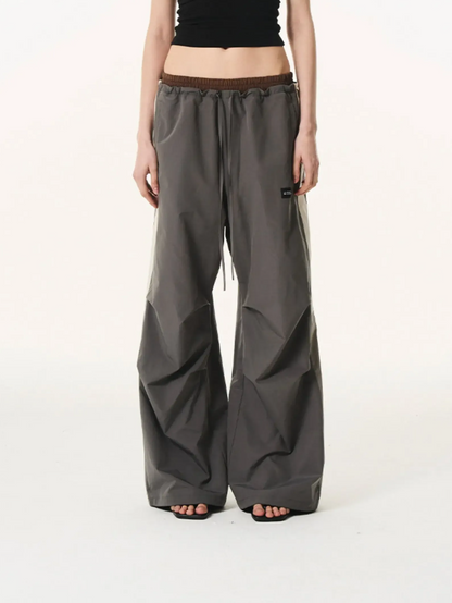 Pleated Contrast Wide-Leg Pants