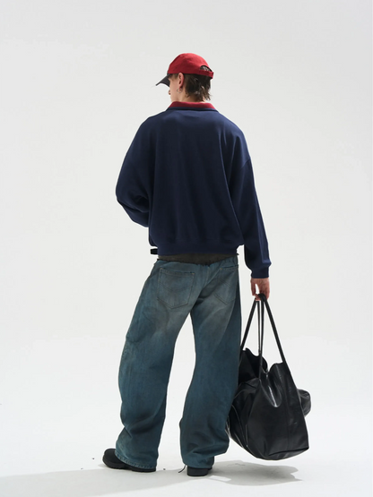 Contrast Polo Panel Sweatshirt