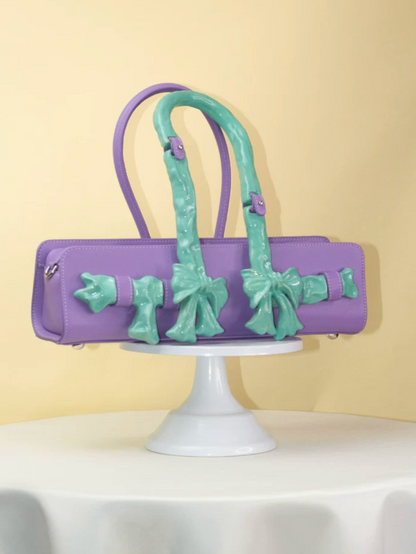 Glossy Bow Handle Handbag