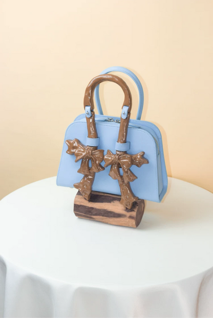 Glossy Bow Structured Handbag
