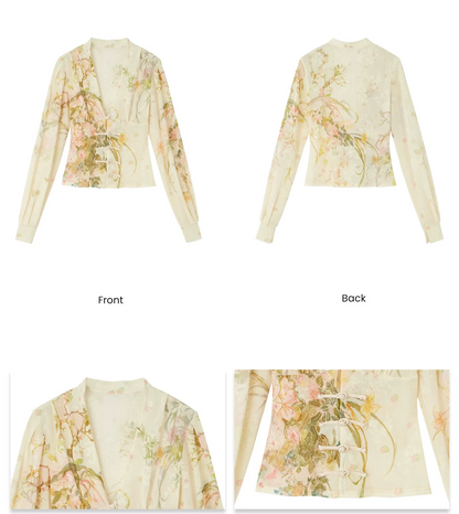 Blusa in jacquard di velluto con maniche a lanterna