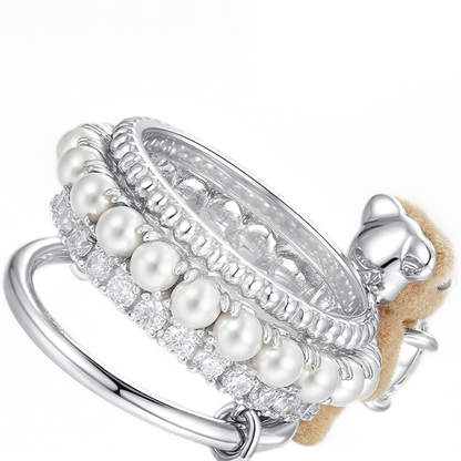 Plush Teddy Bear Pearl Ring