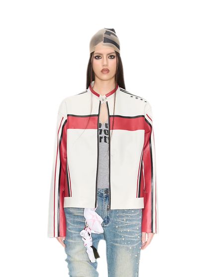 Oversized-Lederjacke mit Colorblocking