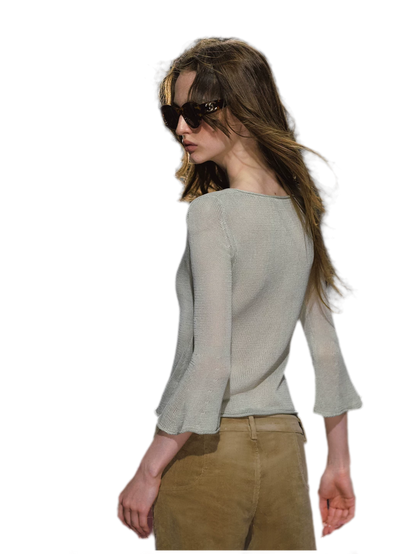 Sheer Bell Sleeve Knit Top