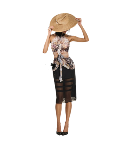 Gradient Leopard Halter Mesh Top