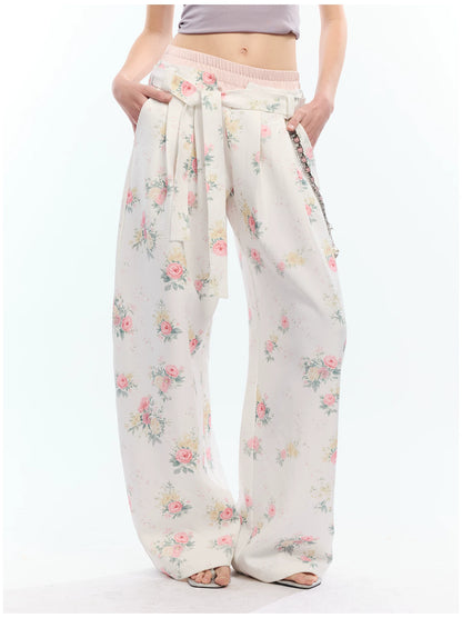 Floral Print Loose Wide Leg Pants
