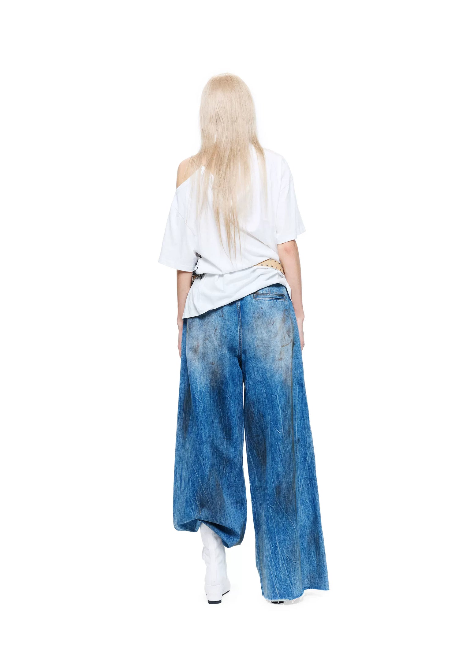 Punk T-shirt with Distressed Print and Open Back