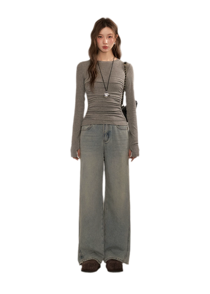 Ruched Sheer Long Sleeve Top