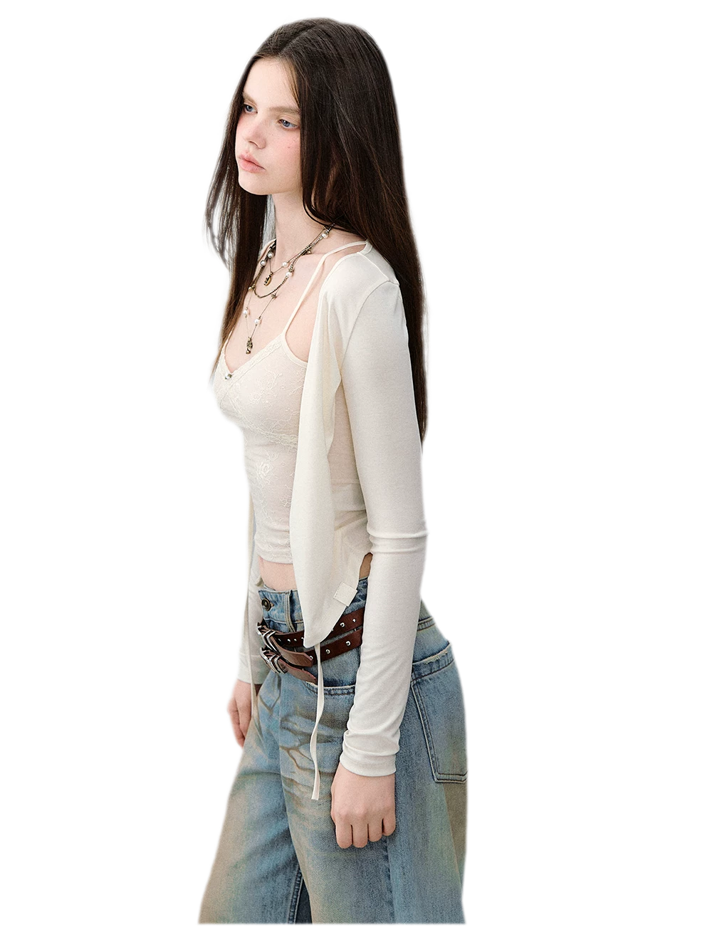 Lace Layered Tie Cardigan