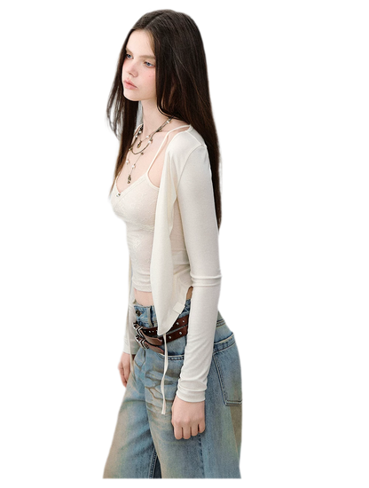 Lace Layered Tie Cardigan