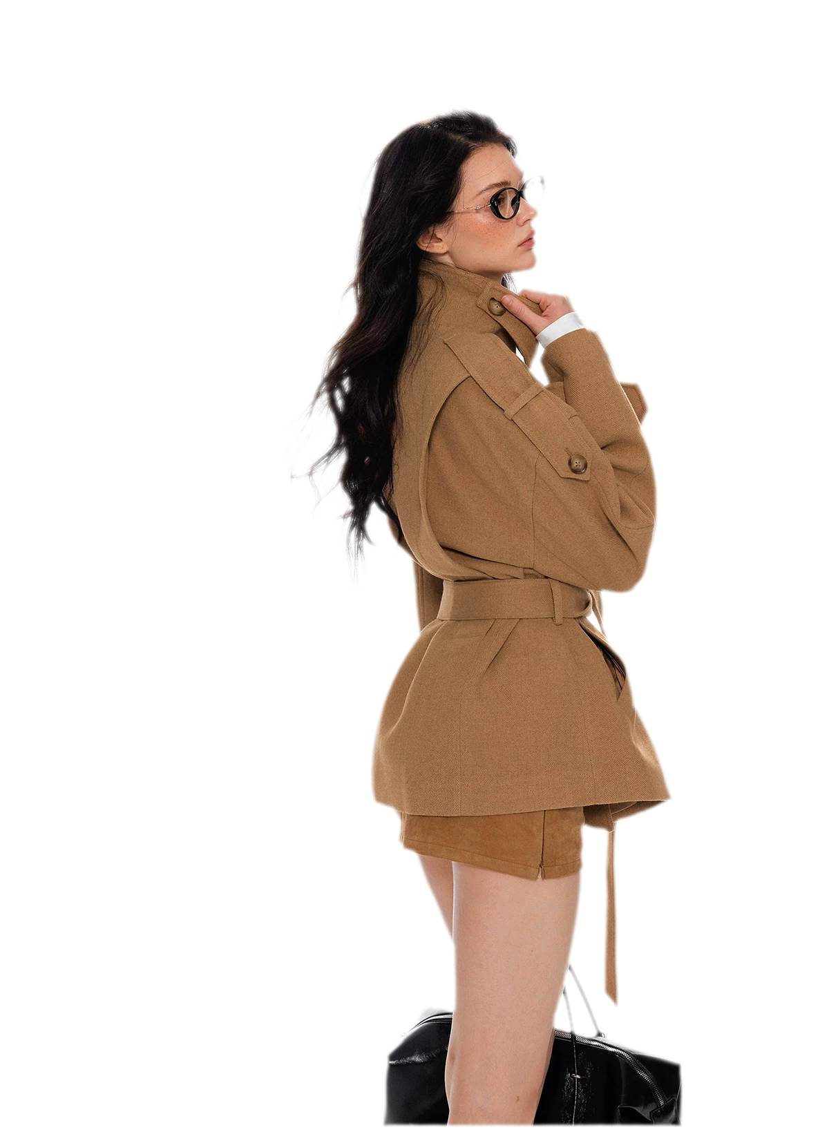 Wool Stand-Collar Belted Coat