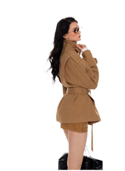 Wool Stand-Collar Belted Coat