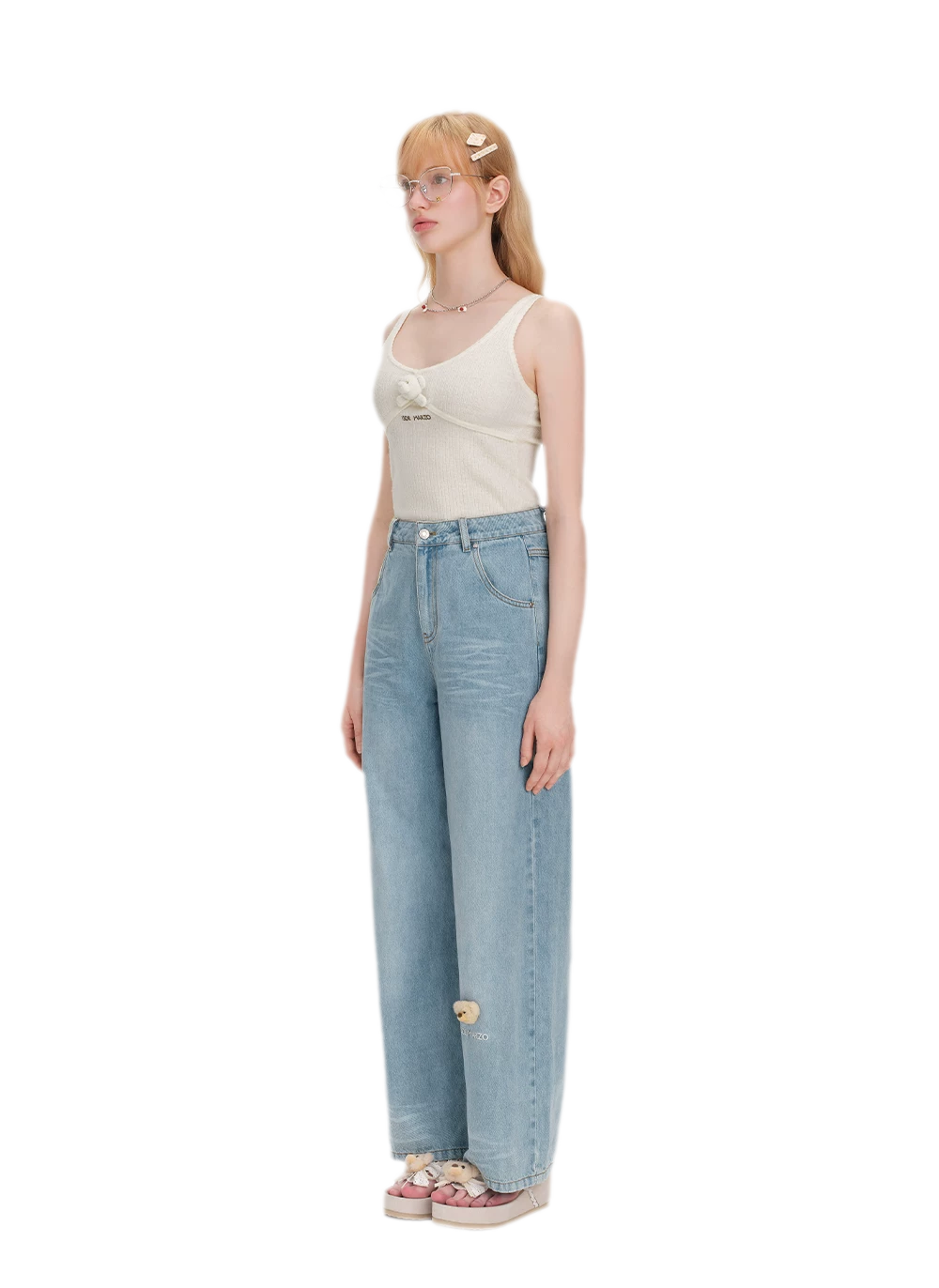 13DE MARZO Bear Appliqué Wide Jeans – view 11