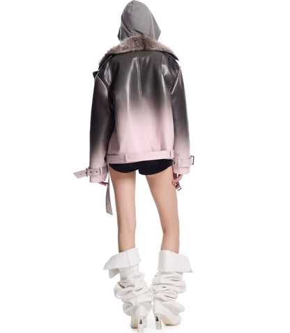 Gradient Tie-Dye Biker Jacket
