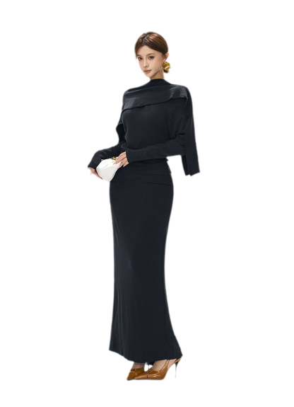 Textured Ruched Shawl Knit Set