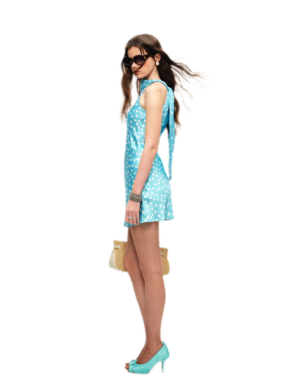 Glossy Polka Dot Halter Dress